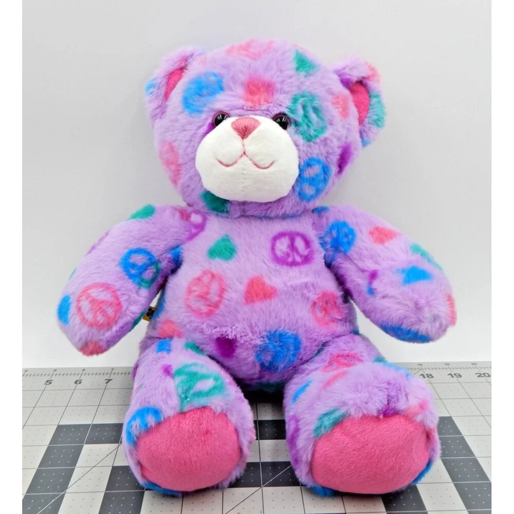 Build A Bear Purple Peace Bear 15 Inch 2011 Hearts Hot Pink Feet Ears
